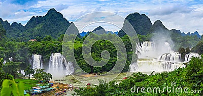 Panorama of DeTian waterfall Stock Photo