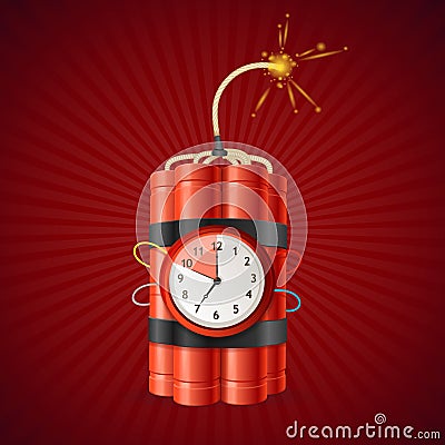 Detonate Dynamite Bomb and Timer Clock. Vector Vector Illustration