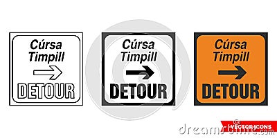 Detour Right roadworks sign icon of 3 types color, black and white, outline. Isolated vector sign symbol Stock Photo