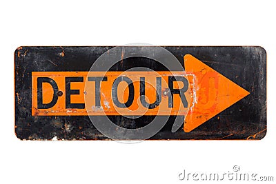 Detour sign - old orange and black road sign Stock Photo