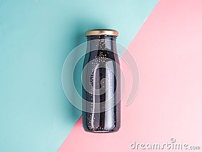 Detox activated charcoal black chia water Stock Photo