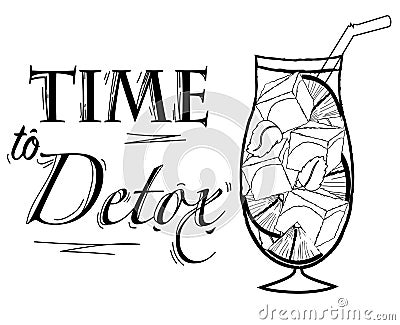 Detox drink with lemon and mint sketch lettering Stock Photo