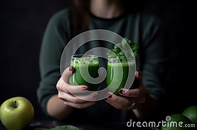 Detox healthy green raw smoothies. Generate Ai Stock Photo