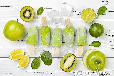 Detox, healthy green smoothie popsicles. Stock Photo