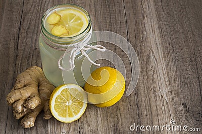 Detox Lemon and Ginger Drink in a Jar Stock Photo