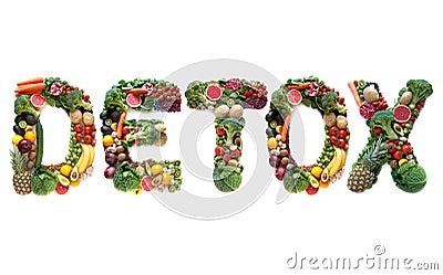 Detox large text from food Stock Photo