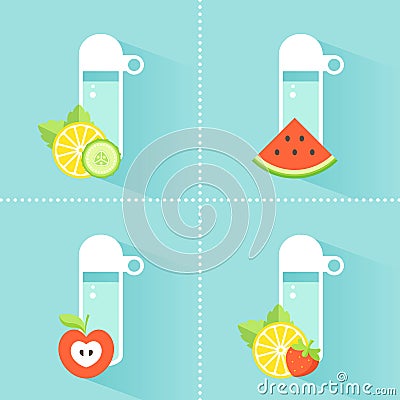 Detox Water Bottle with Fruit and Vegetables Vector Illustration