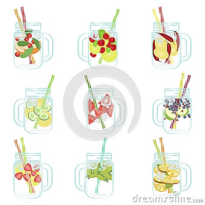 Detox water with Fruits Vector Illustration