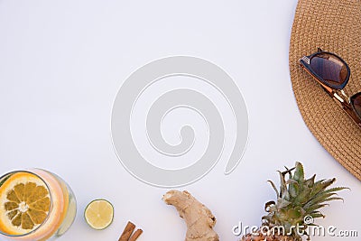 Detox water with ginger, pineapple, cinnamon and lime for hot summer days Stock Photo