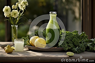 Detoxify and Energize with Green Juice and Diet Smoothie Stock Photo