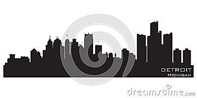 Detroit Michigan city skyline. Detailed vector silhouette Vector Illustration