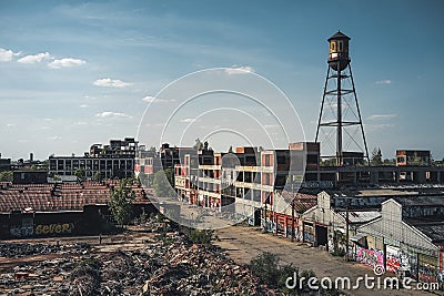 Detroit, Michigan, United States - October 2018: View of the abandoned Packard Automotive Plant in Detroit. The Packard Editorial Stock Photo