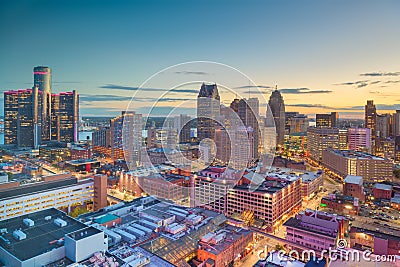 Detroit, Michigan, USA Downtown Skyline at Dusk Stock Photo