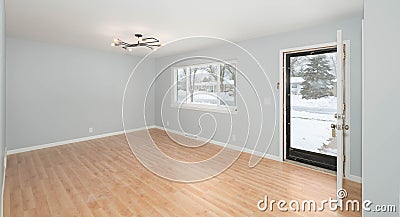 Detroit, Michigan -USA- February 6, 2023: Hardwood floor has been replaced during a home renovation Editorial Stock Photo