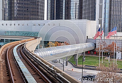 The Detroit People Mover is a 2.94-mile automated people mover system which operates on a single track, Detroit, Michigan Editorial Stock Photo