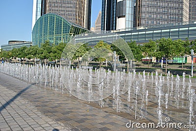 Detroit Riverfront Fountain at GM Plaza Stock Photo
