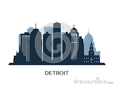 Detroit skyline, monochrome silhouette. Vector Illustration