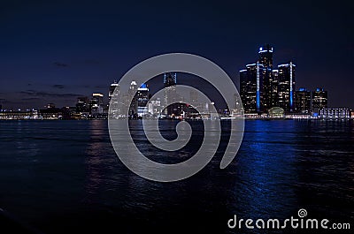 Detroit Skyline at Night,April 2015 Stock Photo