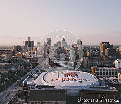 DETROIT, UNITED STATES - Aug 25, 2017: Detroit Skyline with Little Caesars Arena Editorial Stock Photo