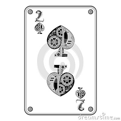 Deuce of spades in the style of mechanical steampunk. Vector illustration Vector Illustration