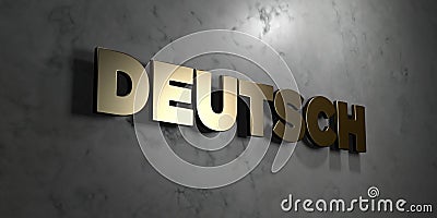 Deutsch - Gold sign mounted on glossy marble wall - 3D rendered royalty free stock illustration Cartoon Illustration