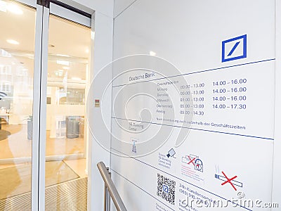 Deutsche Bank opening hours Editorial Stock Photo