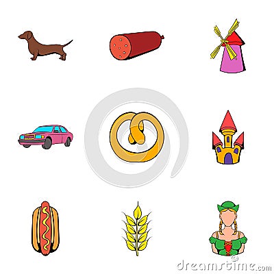 Deutschland icons set, cartoon style Vector Illustration