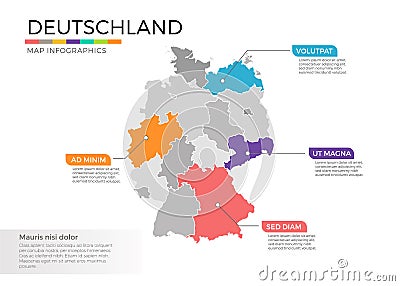 Deutschland map infographics vector template with regions and pointer marks Vector Illustration