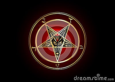 The Golden Sigil of Baphomet original Goat Pentagram on a bloody satanic symbol, isolated or black and dark red background Vector Illustration