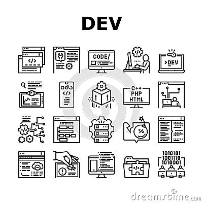 Dev Code Occupation Collection Icons Set Vector Vector Illustration