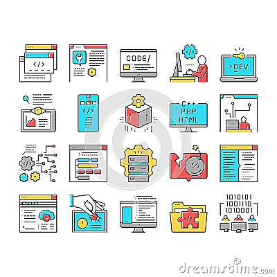 Dev Code Occupation Collection Icons Set Vector . Vector Illustration