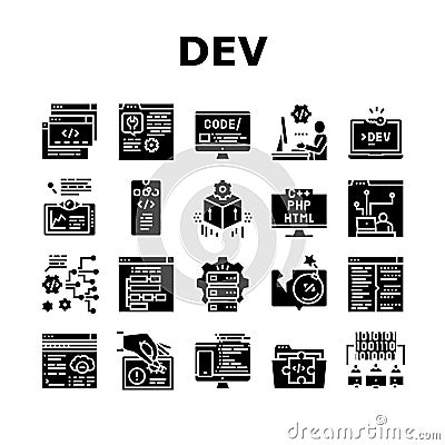 Dev Code Occupation Collection Icons Set Vector Vector Illustration