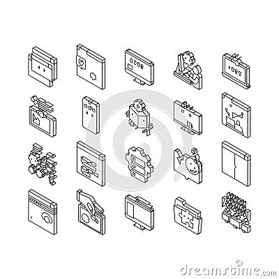 Dev Code Occupation Collection isometric icons set vector Vector Illustration