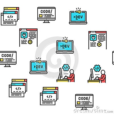 Dev Code Occupation Vector Seamless Pattern Vector Illustration