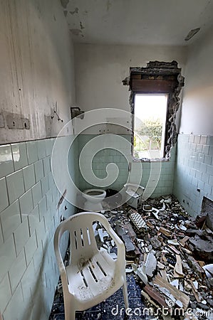 Devastated bathroom interior Stock Photo