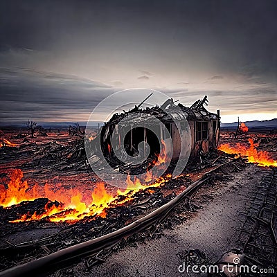 Devastated Landscapes. Disaster with scorched earth Stock Photo