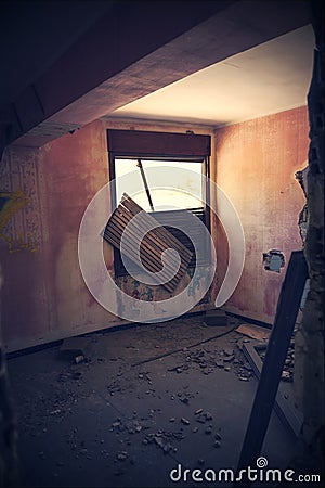 Devastated room in the building Stock Photo