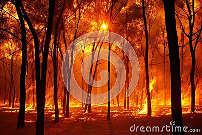 Devastating Forest Fire Engulfs Searing Woodland, Prompting Urgent Emergency Response Stock Photo