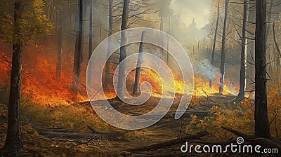 Devastating Forest Fire Engulfs Trees. Stock Image for News Articles and Reports. Stock Photo