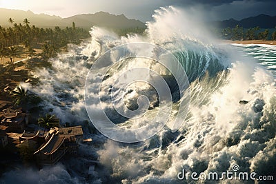 A devastating tsunami threatening a coast Stock Photo