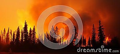 Devastating wildfire engulfs british columbia forest in a raging inferno with towering flames Stock Photo