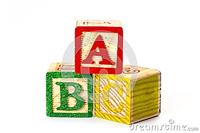 Develop and educate preschool kid, kindergarten class and learning the alphabet conceptual idea with colorful wooden toy blocks Stock Photo