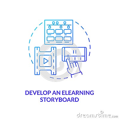 Develop eLearning storyboard blue gradient concept icon Vector Illustration