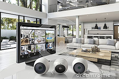 Develop a security system for continuous monitoring with an alarm network, integrating surveillance control, detection capabilitie Cartoon Illustration