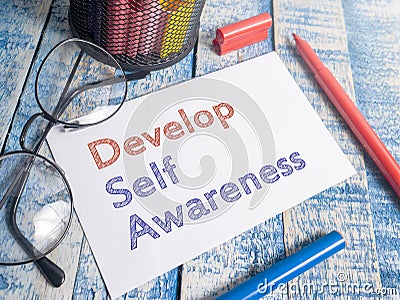 Develop Self Awareness, Motivational Words Quotes Concept Stock Photo