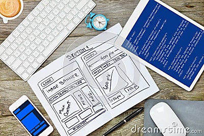 Develop smartphone and tablets apps or web developer job Stock Photo