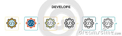 Develope vector icon in 6 different modern styles. Black, two colored develope icons designed in filled, outline, line and stroke Vector Illustration
