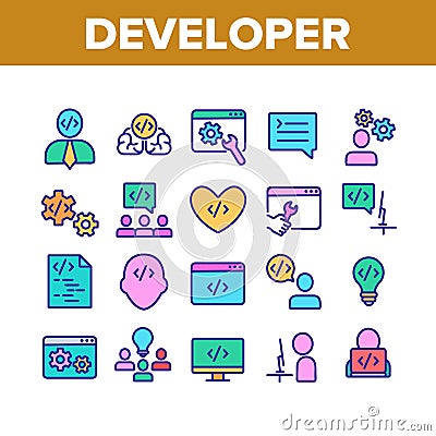 Developer Collection Elements Icons Set Vector Vector Illustration