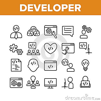 Developer Collection Elements Icons Set Vector Vector Illustration