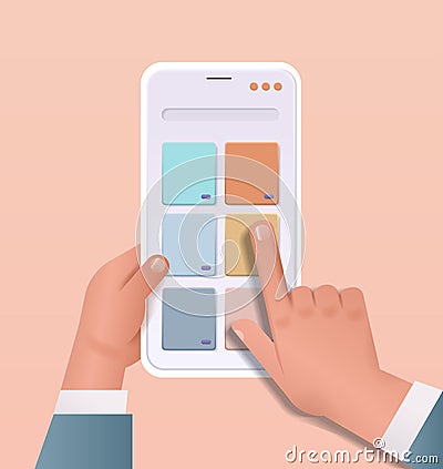 developer hands creating mobile user interface on smartphone screen web application development program software Vector Illustration